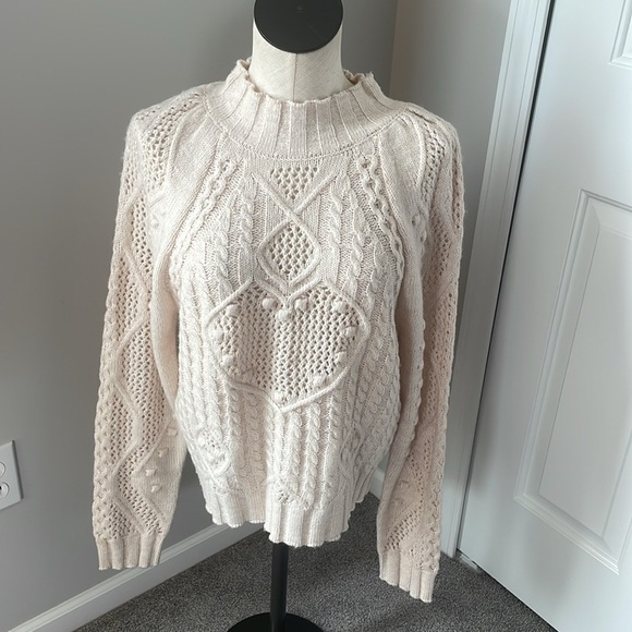 Free People Reina Cable Pullover / Powder Puff Cream Sweater size XL - Picture 7 of 7